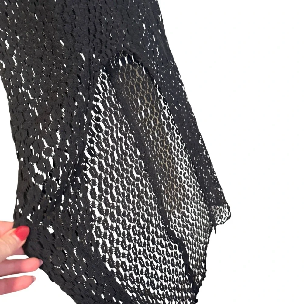 Roxy Black Crochet Knit Maxi Dress Cover Up Sheer Beach Vacation‎ Y2K Whimsygoth